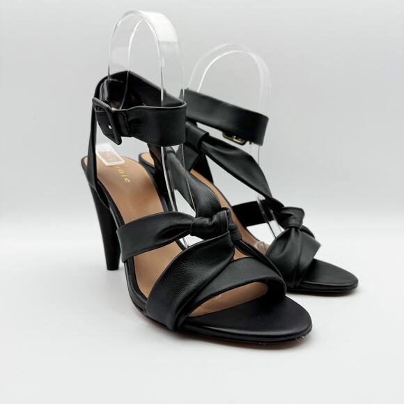 Joie Womens Celyn Heels US 7.5 M Black Leather Knot Ankle Strap NIB - Picture 5 of 12